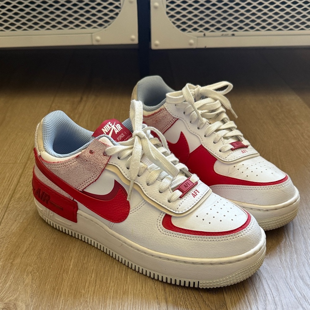 Nike Air Force 1 White and Red Sneakers